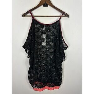 La Moda Black Crochet Lace Cover Up L/XL Boho Beach Resort Coastal Festival Chic